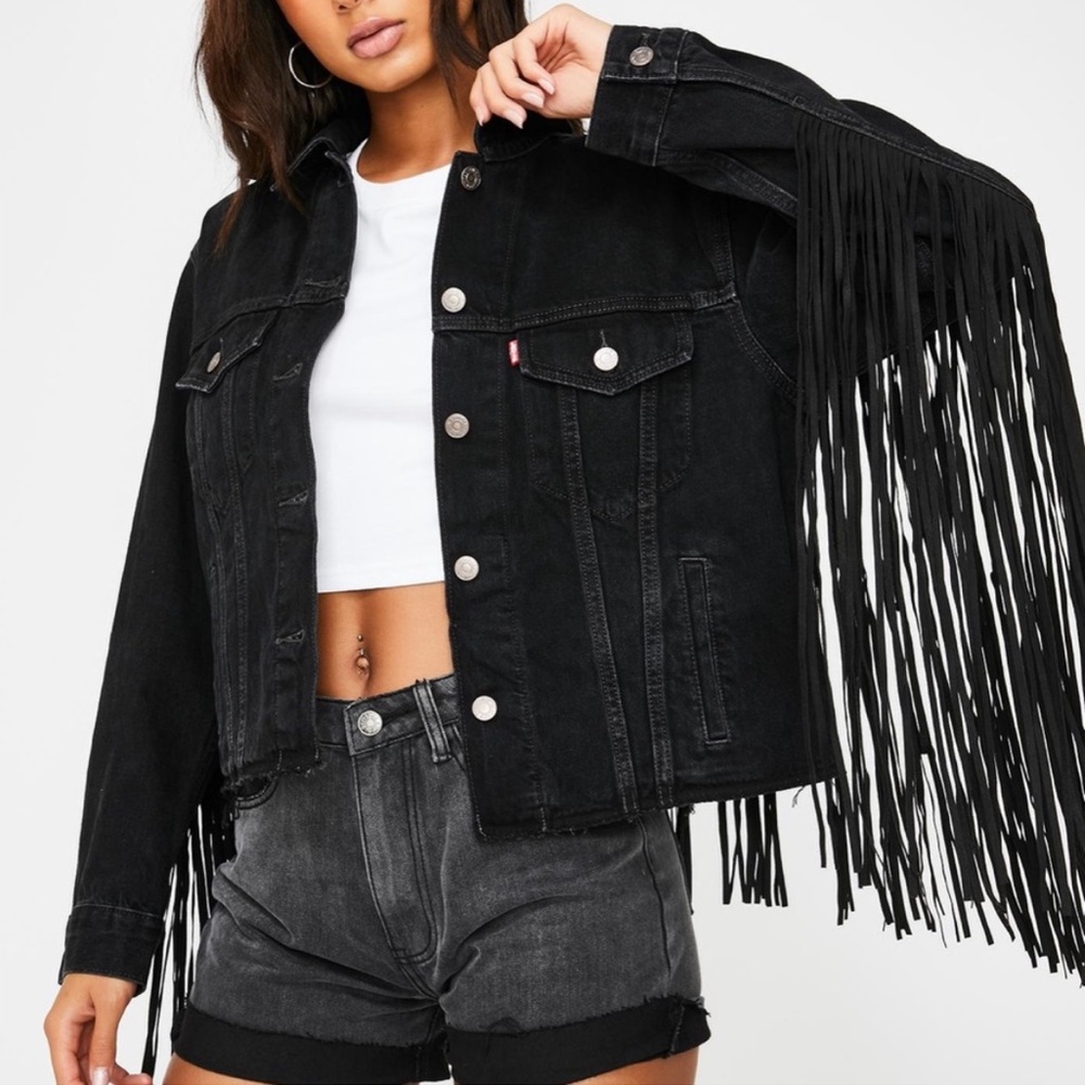 Levi’s Ex-Boyfriend Fringe Trucker Jacket Free People - Picture 6 of 12